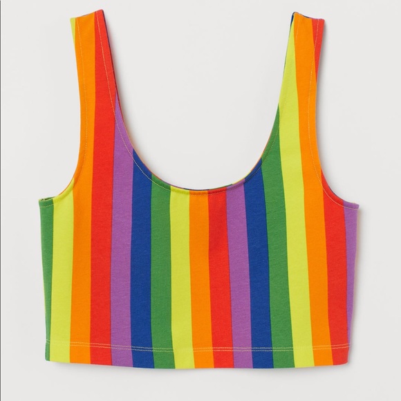 🌈 NWT H&M Rainbow Striped Crop Top.-X10. - Picture 2 of 8